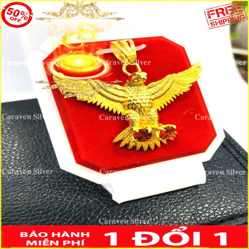 Mặt dây chuyền đại bàng phú lê size trung mạ vàng 18k - Kích thước 4x5cm, họa tiết rõ nét, sắc xảo, công nghệ xi hiện đại - Caraven silver - TH