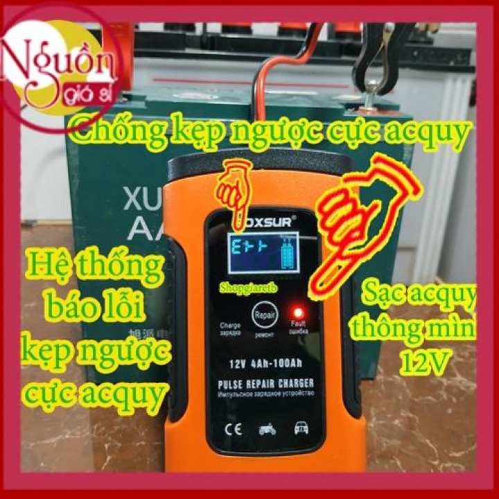 Sạc bình ac quy 12v FOXSUR từ 4Ah-100Ah có chức năng phục hồi acquy bằng khử sunfat, thông minh tự ngắt khi đầy, chống ngược cực – Sạc acquy xe máy…