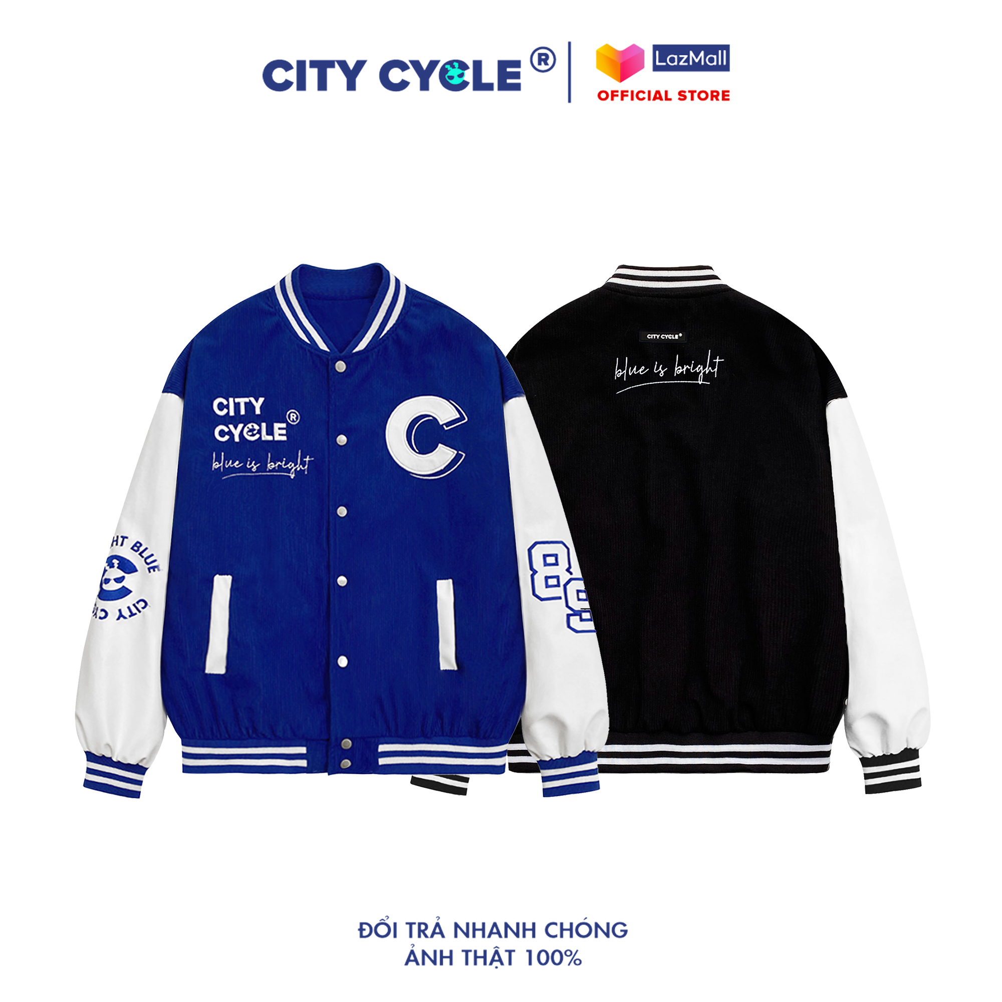 Áo khoác bomber varsity jacket Bright City Cycle unisex form rộng nam nữ