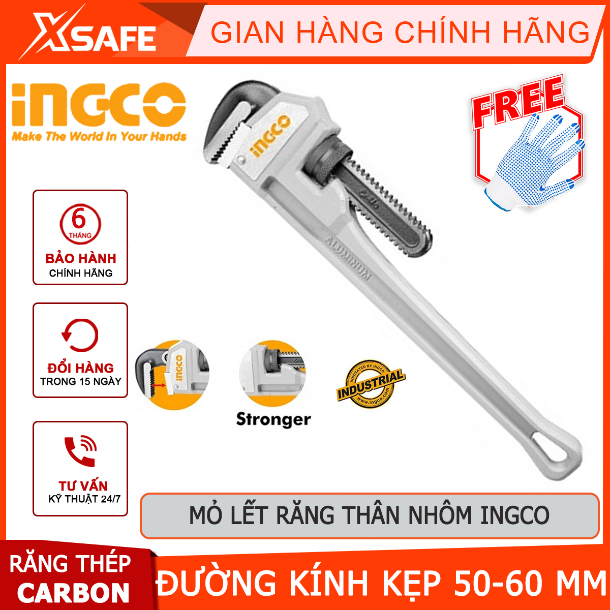 Mine let teeth aluminum body ingco mine let hand aluminum size 14-18 ", rivet solid handle aluminum repair, metalworking, hard alloy
