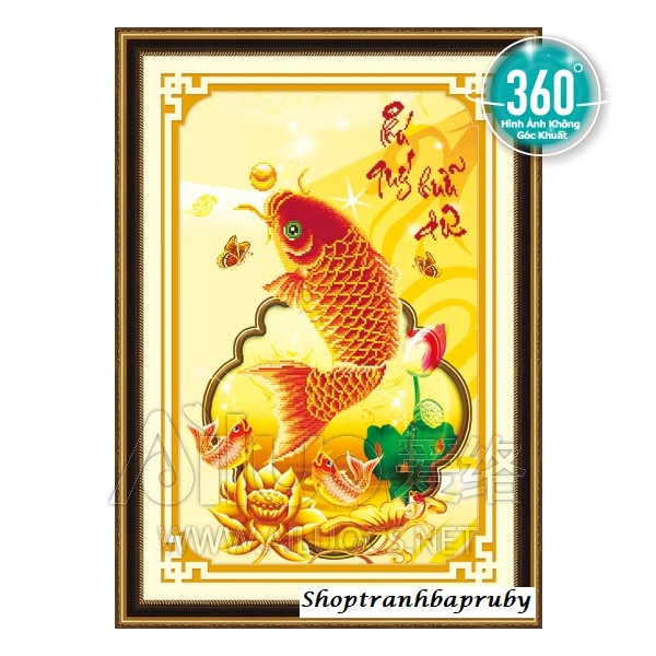[HCM]Tranh đính đá Phú Quý hữu Dư Cá Chép 77265 kích thước 53 x 75 cm