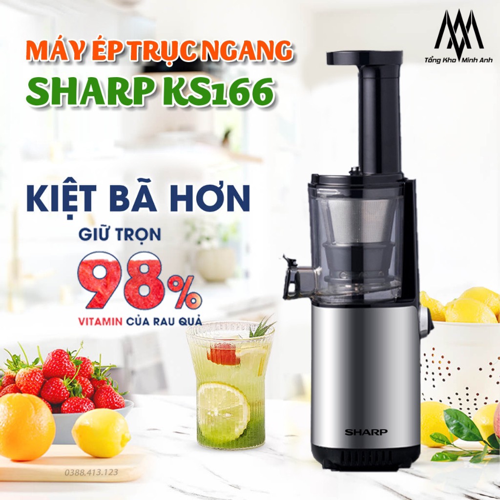 máy ép chậm mini ks-167, vỏ inox bền, đẹp, máy ép chậm mini sharp ks167
