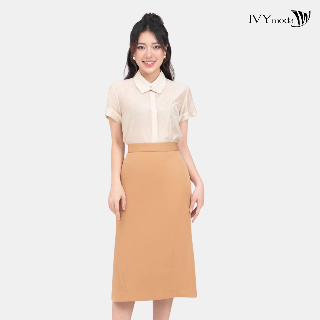 Áo sơ mi lụa thêu hoa IVY moda MS 16M7764