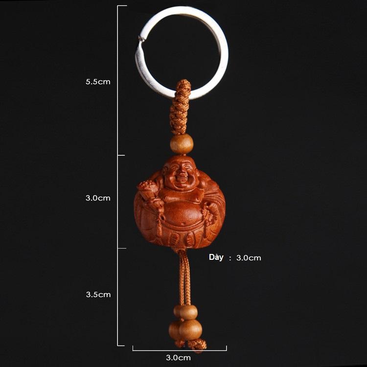Móc Khóa Gỗ Thủ Công Khắc Hình Phật Di Lặc Bình An ( tròn )
