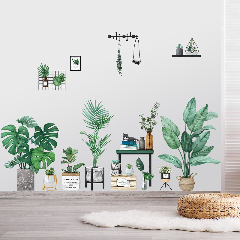 Tranh decal dán tường trang trí phòng khách BỘ CHẬU CÂY SIMPLE LIFE