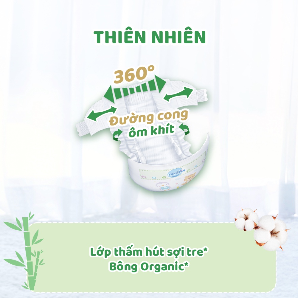 (TẶNG 6 MIẾNG) Tã/bỉm Dán Molfix Thiên Nhiên Jumbo M (6kg - 11kg) - Gói 46+6 Miếng.
