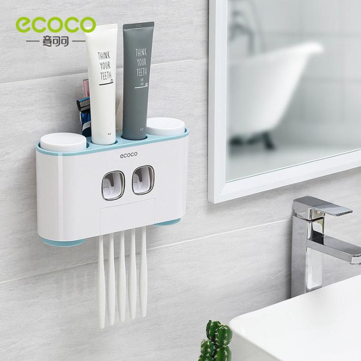 Ecoco dụng cụ nặn kem kèm treo bàn chải và ly cao cấp