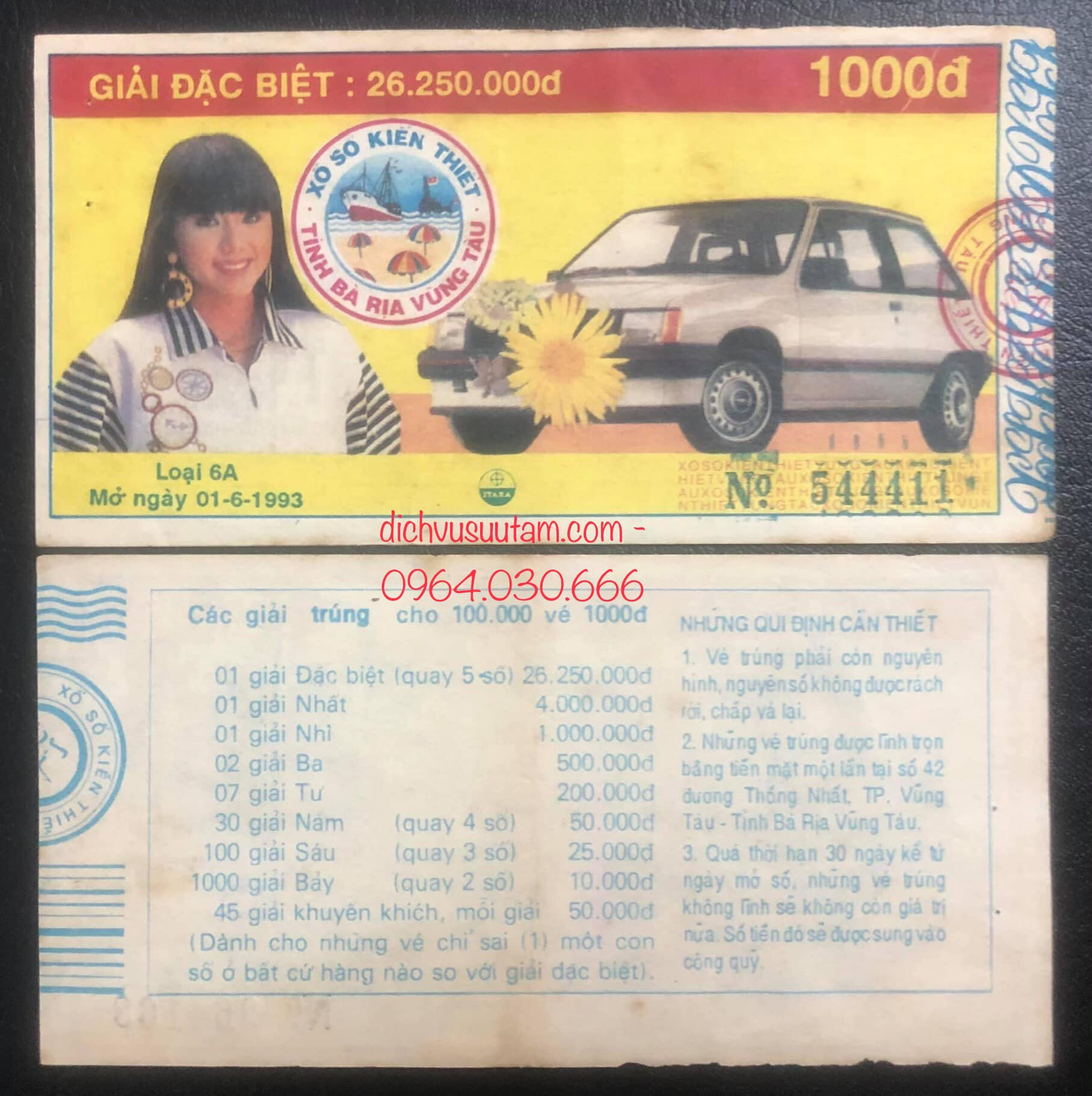Tờ vé số tỉnh bà rịa vũng tàu năm 199x sưu tầm