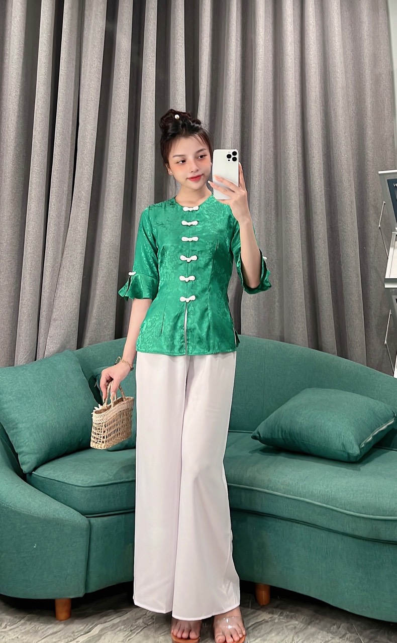 ÁO BÀ BA LỤA GẤM TAY XÒE