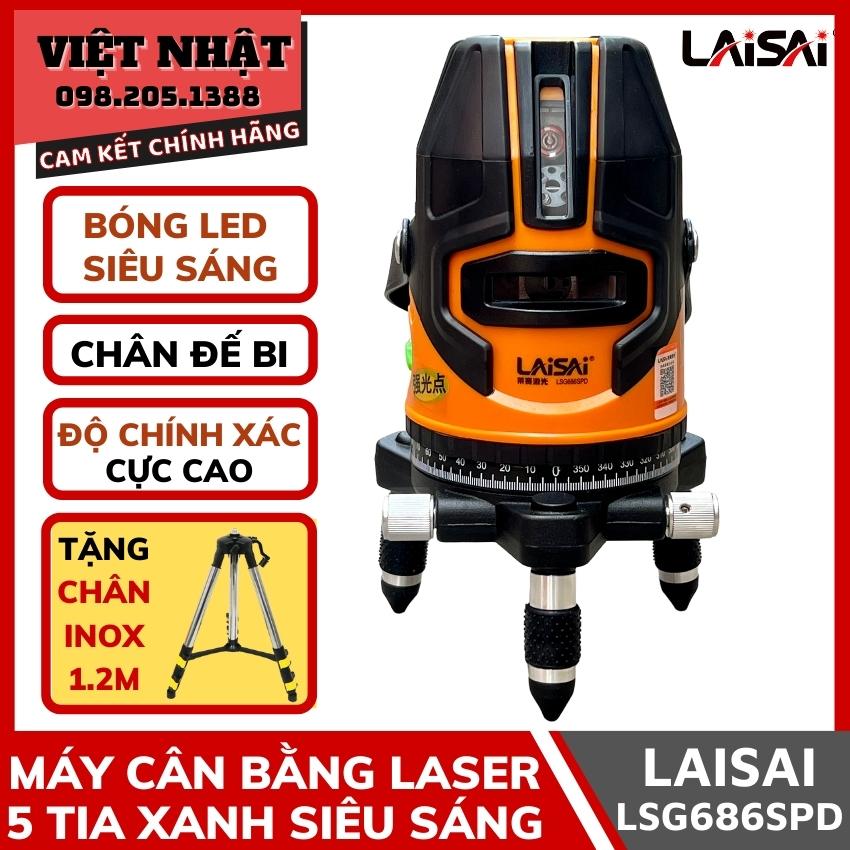 Máy cân bằng laser 5 tia xanh LAISAI LSG686SPD đế bi bóng led siêu sáng mẫu mới nhất, Tặng kèm chân inox 1.2m - Máy cân mực bắn cốt laser cao cấp chính xác tuyệt đối Laisai chính hãng uy tín giá rẻ - Điện máy Việt Nhật