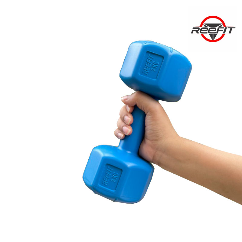 Bộ 2 tạ tay nhựa bát giác 2kg Reefit đã có ruột (2 tạ 2kg, tổng 4kg)
