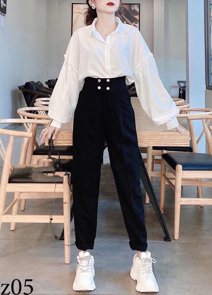 [HCM]SET QUẦN BAGGY ĐEN PHỐI ÁO SƠ MI TRẮNG CÁ TÍNH