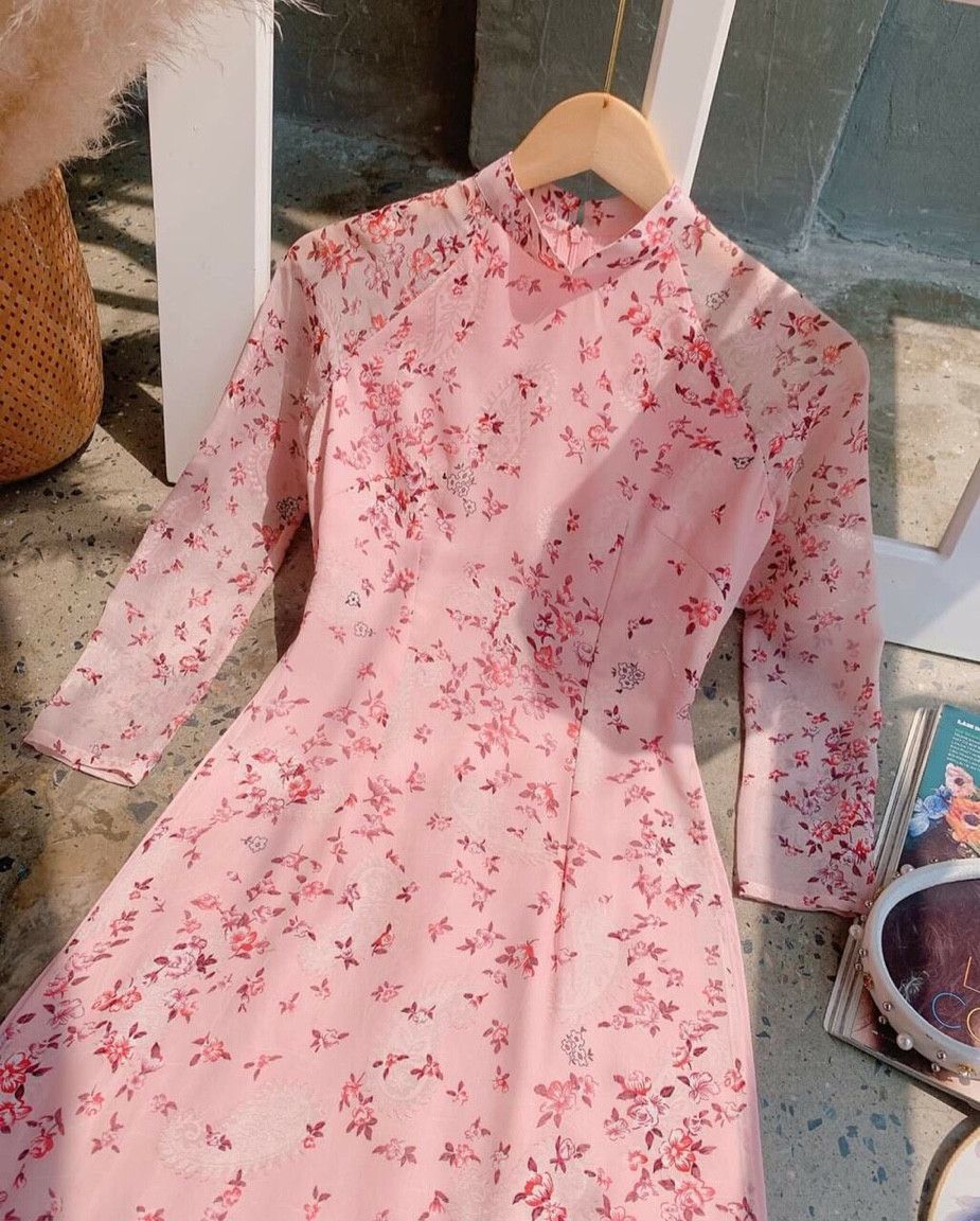 Bộ Áo Dài Hoa Nhí 4 Tà