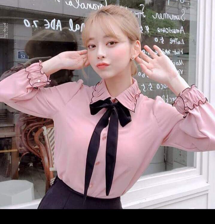 Áo Sơmi Voan Phối Diềm Kết Hợp Dây Nơ Cổ Duyên Dáng TTSL0240