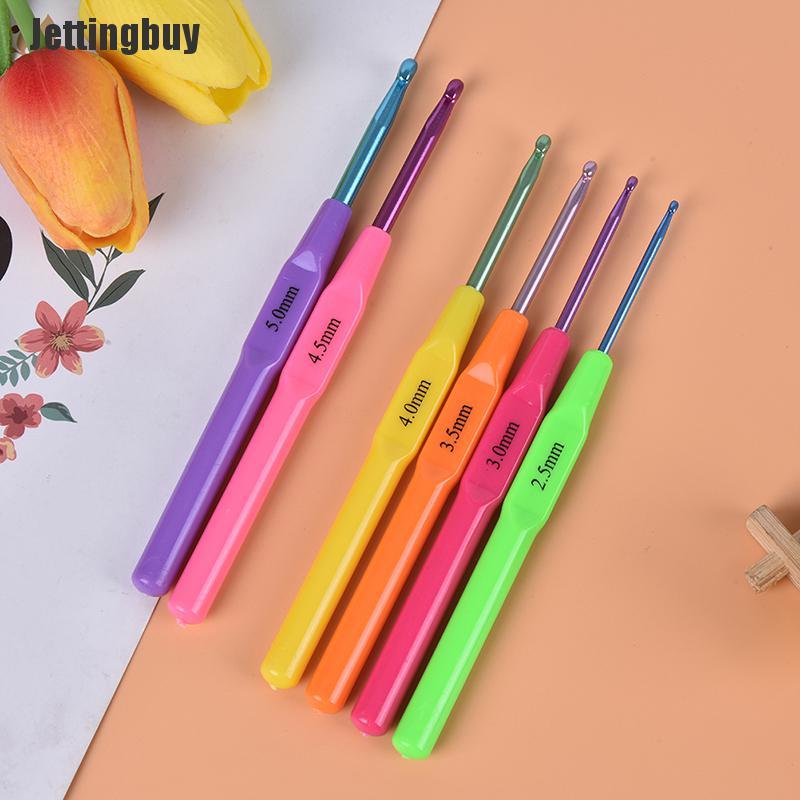 Jettingbuy Bộ 6 que móc đan len đầu nhôm tay cầm nhựa