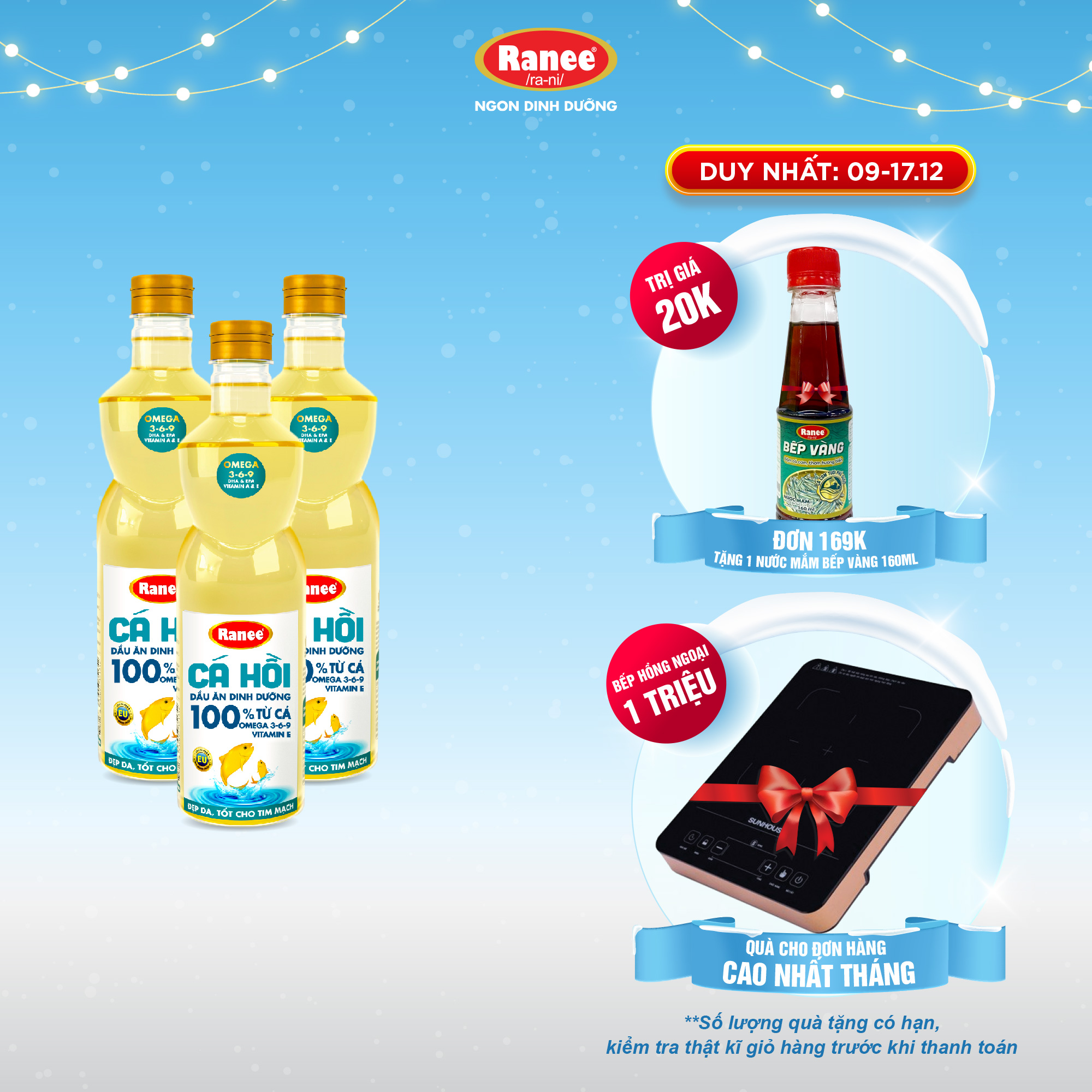Combo 3 chai dầu ăn Ranee Cá Hồi 950ml (950ml/chai x 3 chai)