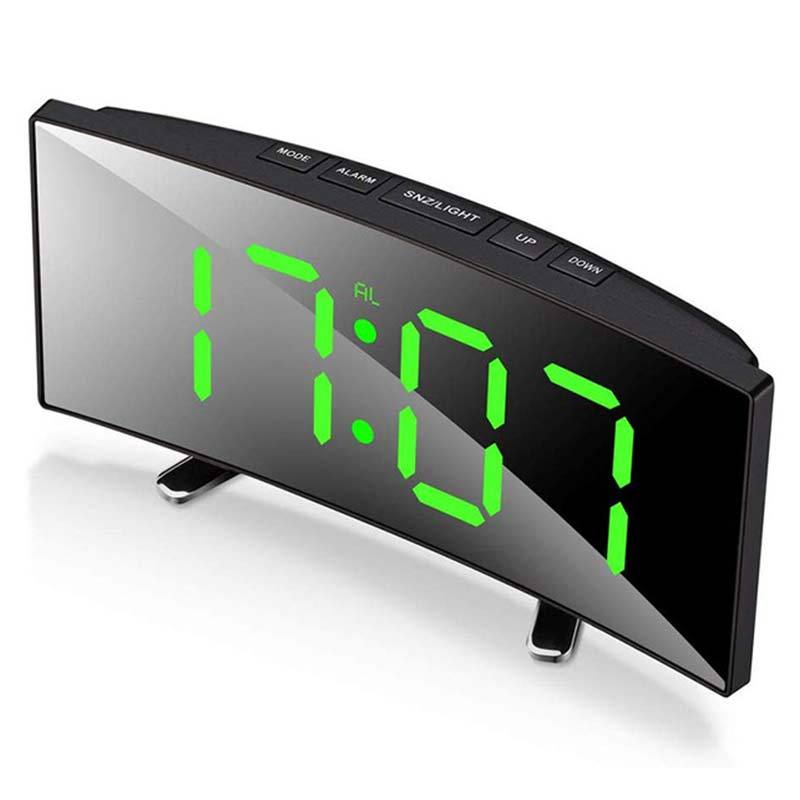 【RTX Shop】 Đồng hồ báo thức LED 7 inch Gương màn hình cong có thể điều chỉnh độ sáng Số lớn để bàn Đồng hồ kỹ thuật số 12/24 giờ Cổng USB cho trẻ em Phòng ngủ sinh viên Phòng khách Văn phòng tại nhà
