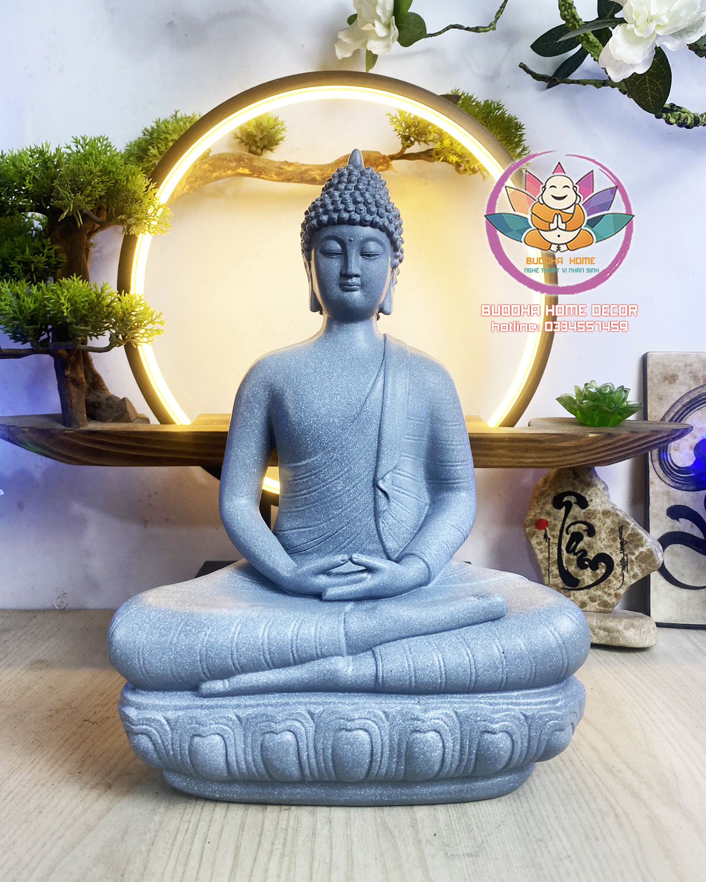 Tượng Thích Ca style Thái 30cm màu trắng sứ
