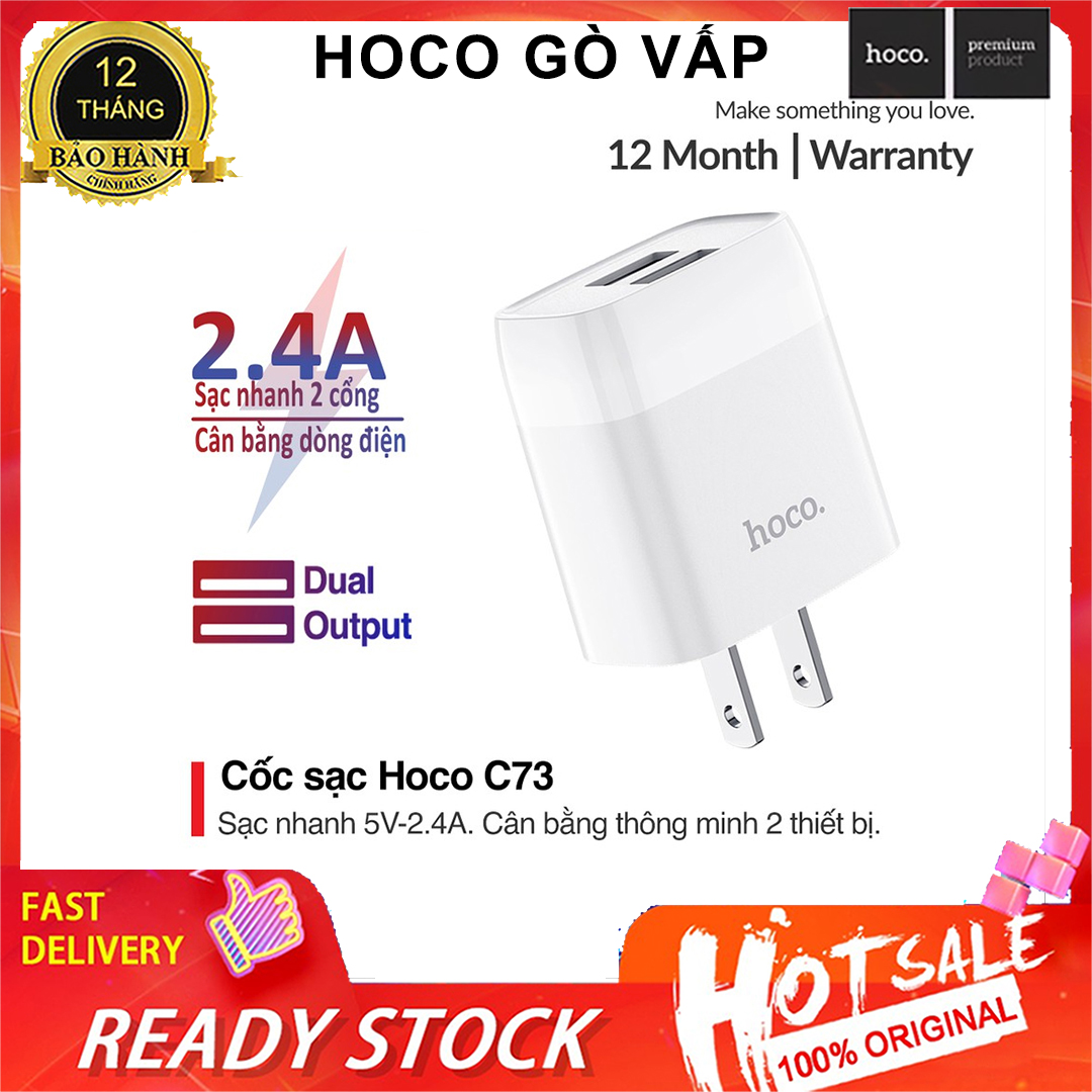 CỐC SẠC/CỦ SẠC NHANH 2 CỔNG USB Hoco C73 C73A Chính Hãng Cho Điện Thoại IPHONE IPAD và thiết bị Android
