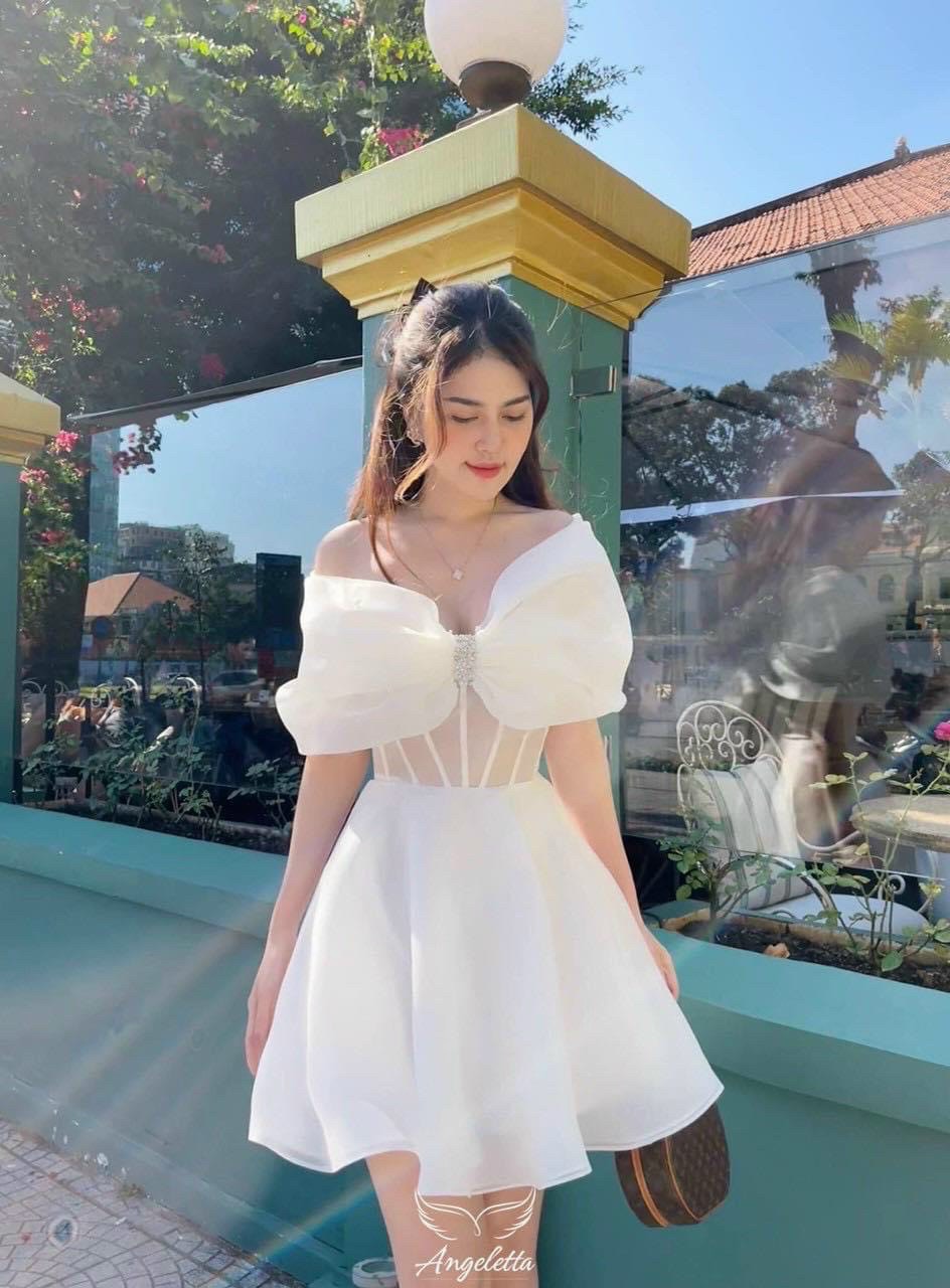 Đầm xoè bẹt vai voan kết cườm siêu xinh tripble t dress - size s/m/l -ms403v