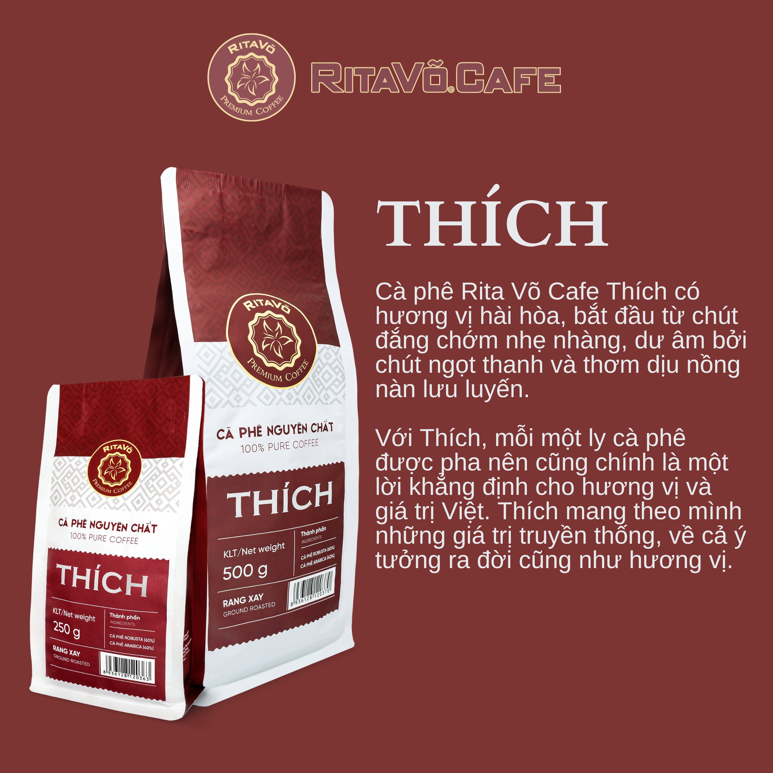 Rita Vo Cafe Thich Roasted and Ground Coffee 250g