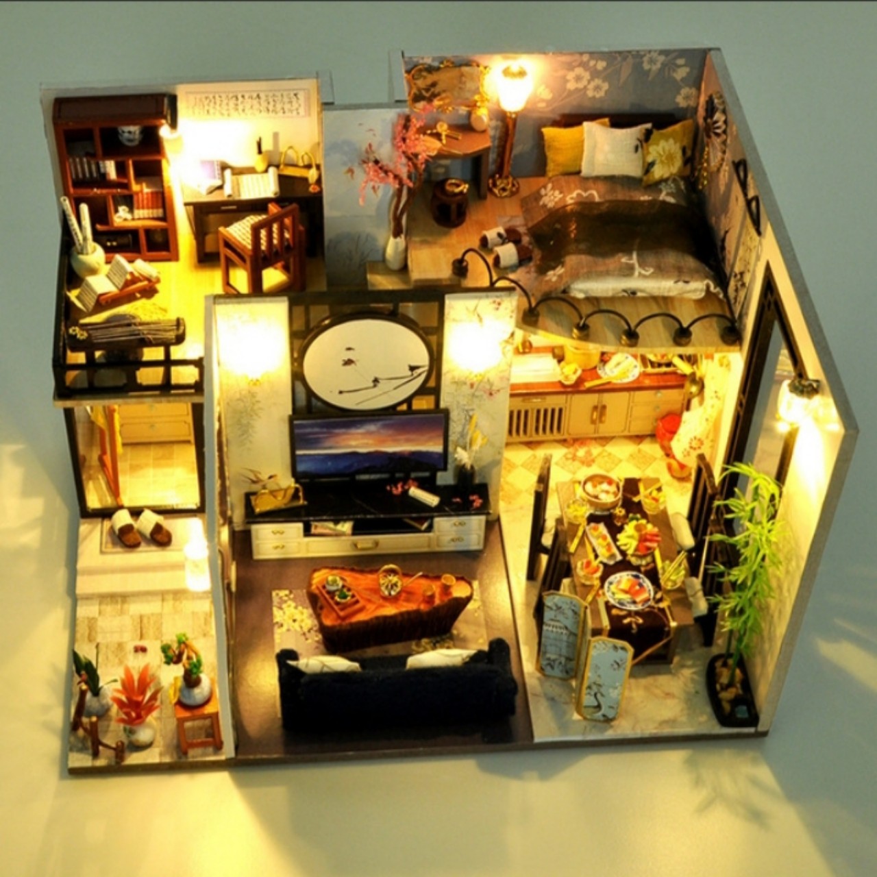 Mô hình nhà gỗ DIY - Friendly House có mica che bụi