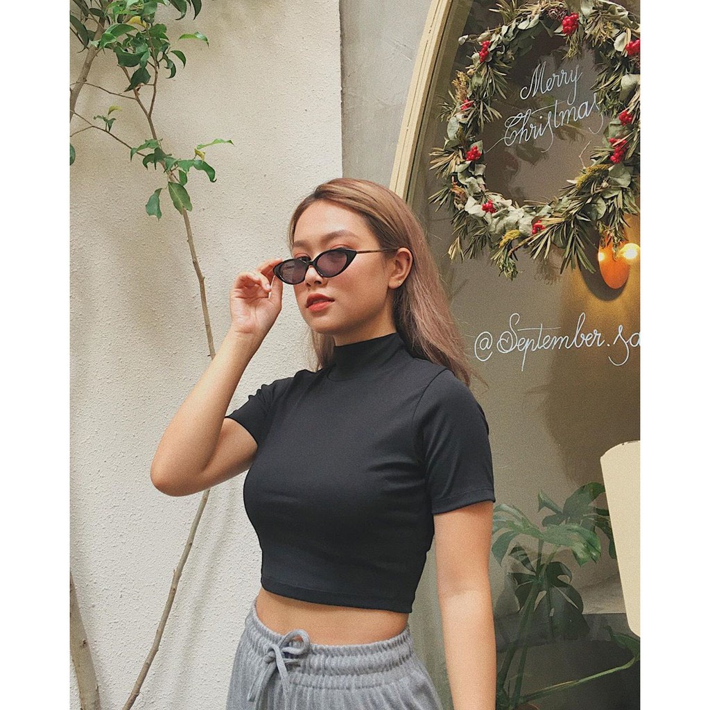 [EIGHTYK] Áo Croptop Tay Ngắn Cổ Lọ Cotton