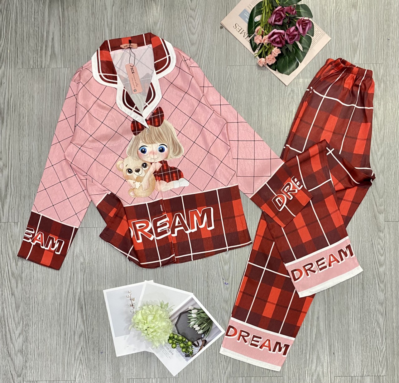Bộ Pyjama lụa xước ánh kim cao cấp (free size: 45kg đến 65kg) HÀNG THIẾT KẾ MỚI.