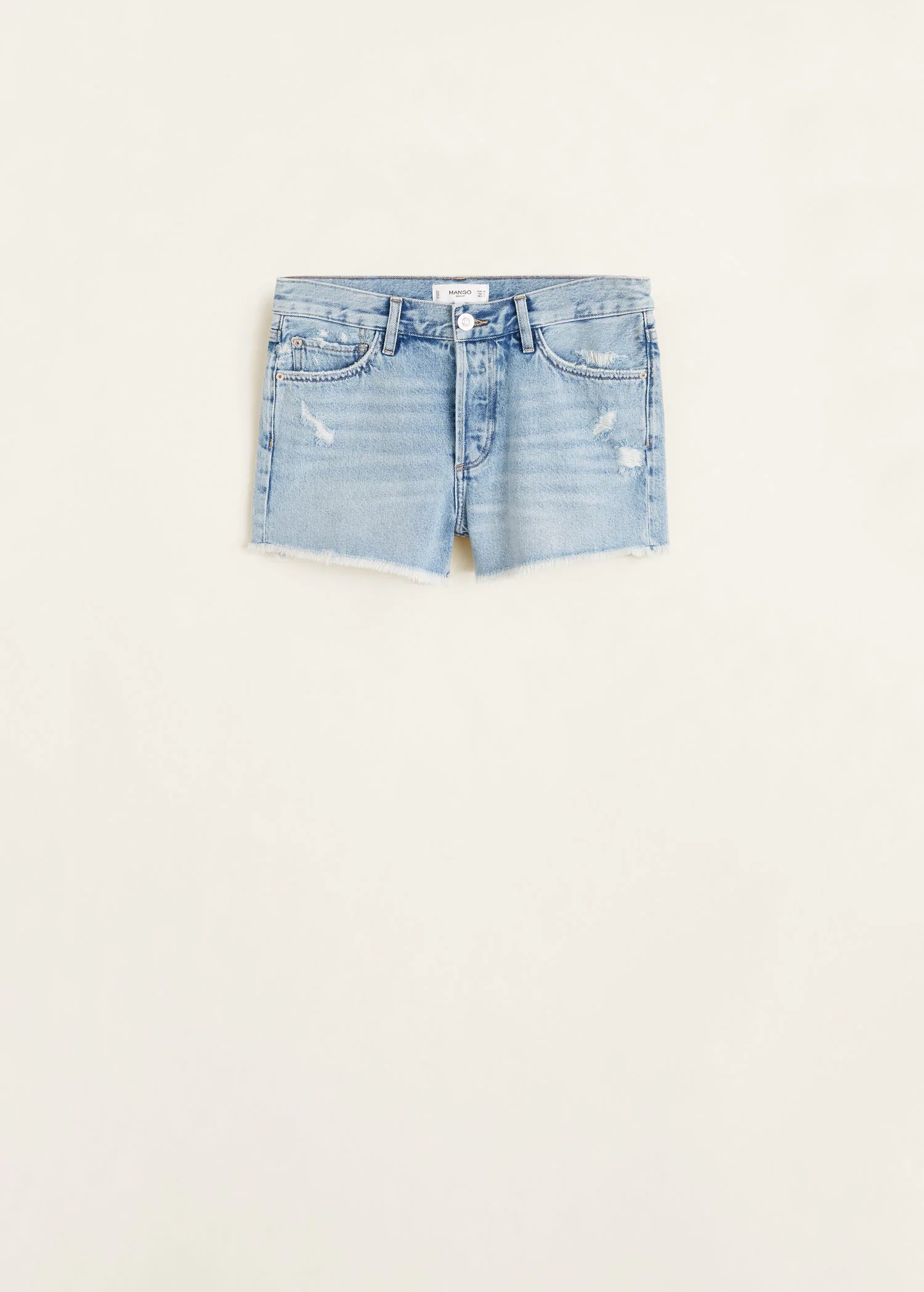 Quần Short Nữ Mango Frayed Hem Denim Shorts Light Blue