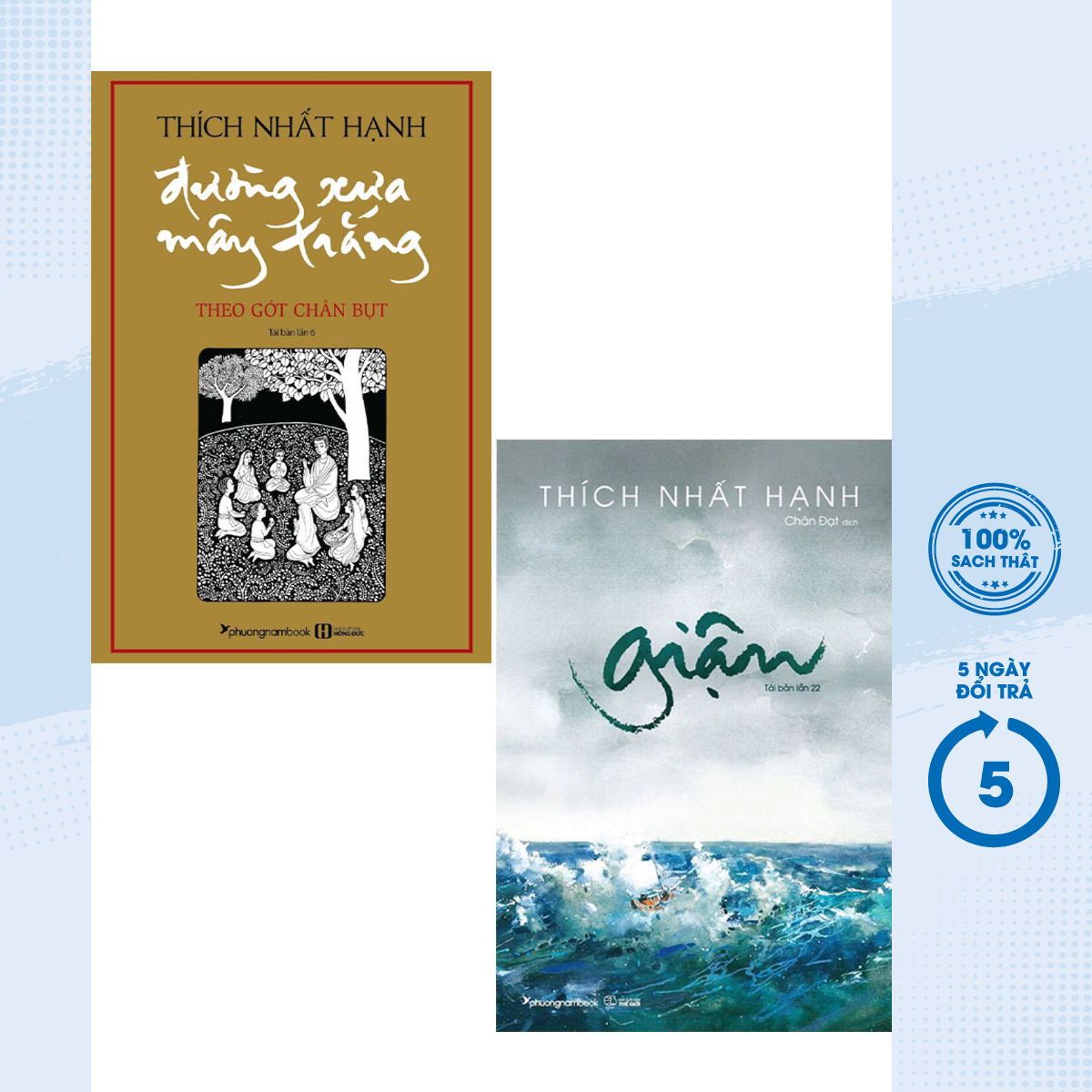 Sách - combo đường xưa mây trắng - theo gót chân bụt + giận - thích nhất hạnh - pnam - newshop