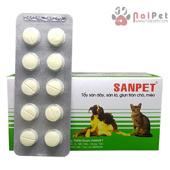 Viên tẩy sán dây sán lá giun tròn chó mèo sanpet