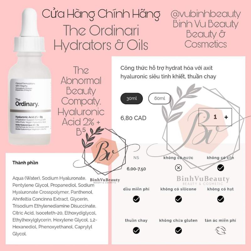 SERUM THE ODINARY HYALURONIC ACID 2%+B5 30ml