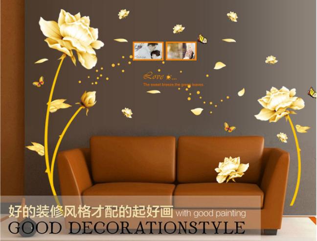 [HCM]Decal trang trí Sen Vàng kèm chữ