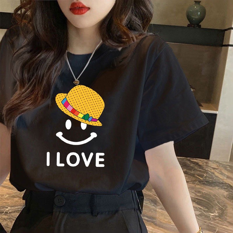 Áo phông nữ cổ tròn in logo mặt cười
