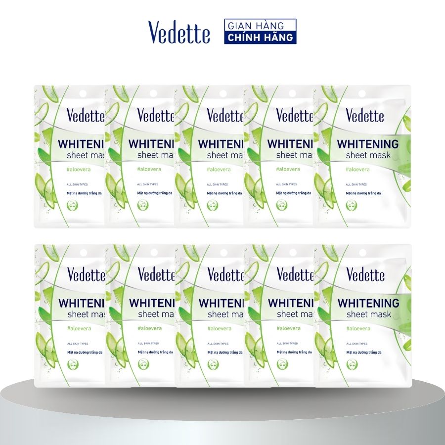 Combo 10 Mặt nạ giấy trắng da Vedette Nha Đam 22ml