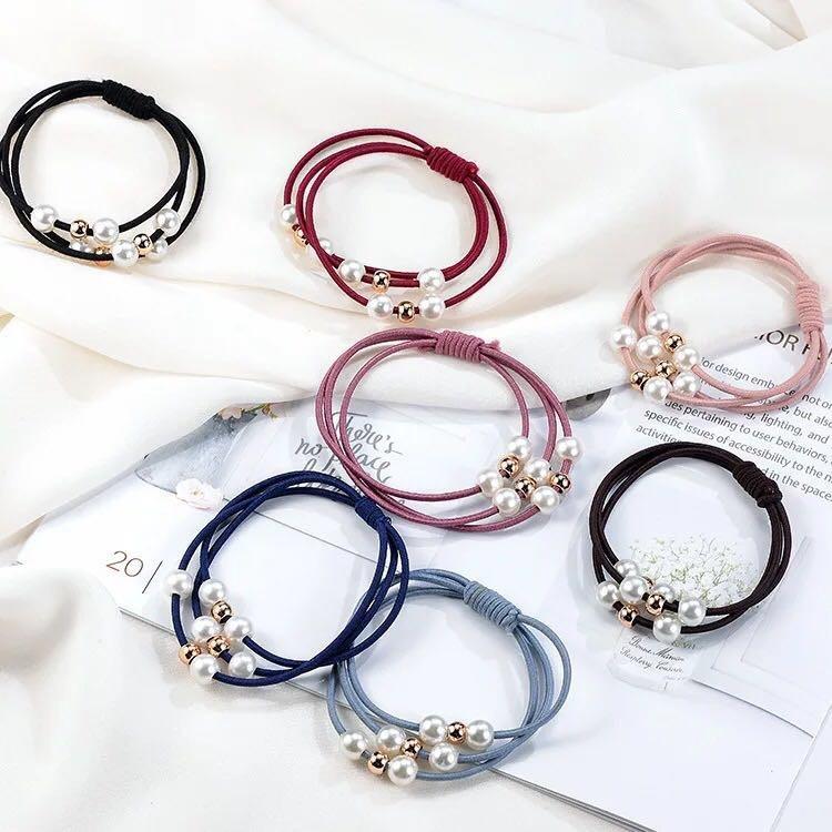 COMBO 05 CỘT TÓC MIX NGỌC 3 VÒNG SẮC MÀU