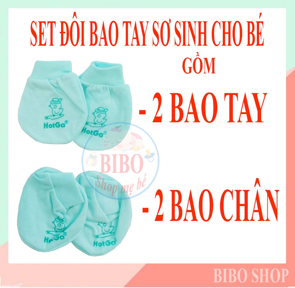 hotga Set Bao Tay Bao Chân Thun Cho Bé Sơ Sinh 100% Cotton (1 Đôi Bao Tay + 1 Đôi Bao Chân)