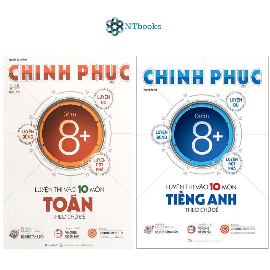 Combo 2 cuốn chinh phục 8+ luyện thi vào lớp 10 môn toán + tiếng anh - mg