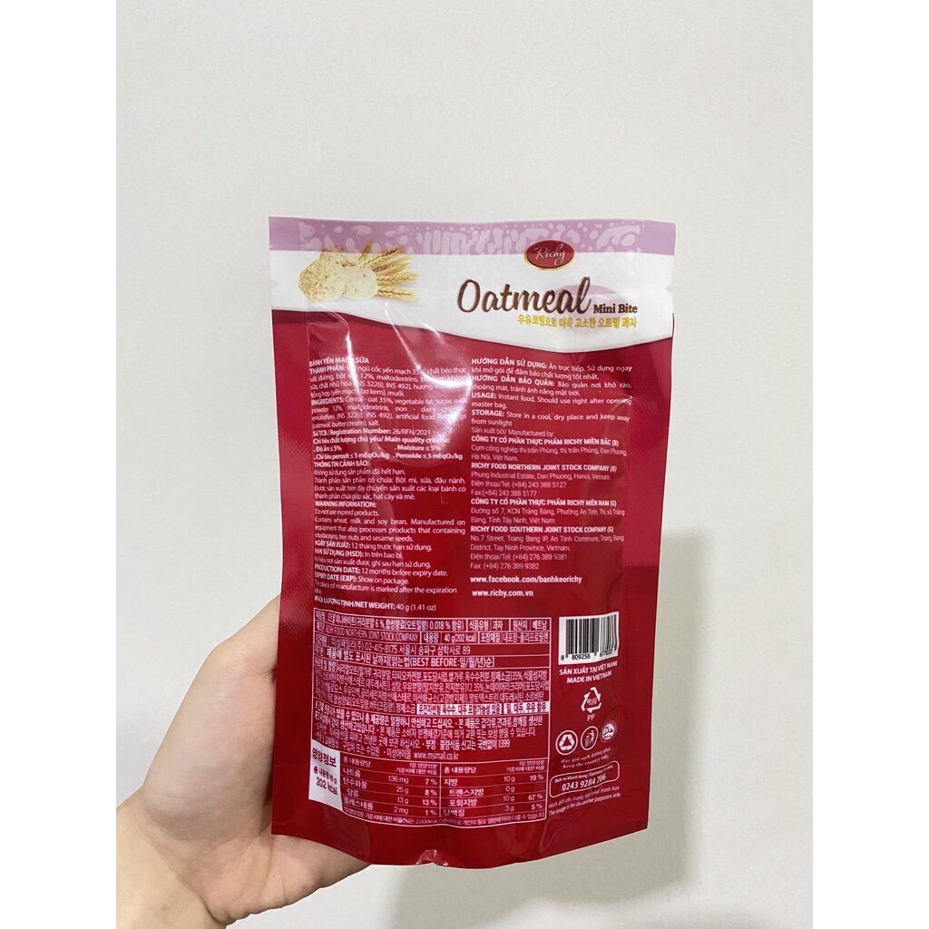 Bánh Yến Mạch Richy Oatmeal Mini Bite Vị Sữa (Gói 40g)