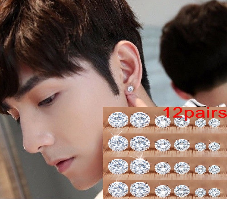 [HCM]SET 12 ĐÔI BÔNG TAI NAM ĐÍNH ĐÁ KIM CƯƠNG TRẮNG SÁNG CHÓI LÓA 12BTZIRCON82