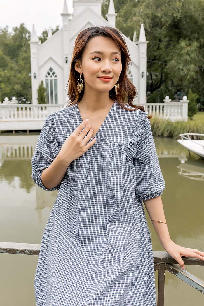 ĐẦM BẦU TAY LỬNG CỔ V HINATA DB006