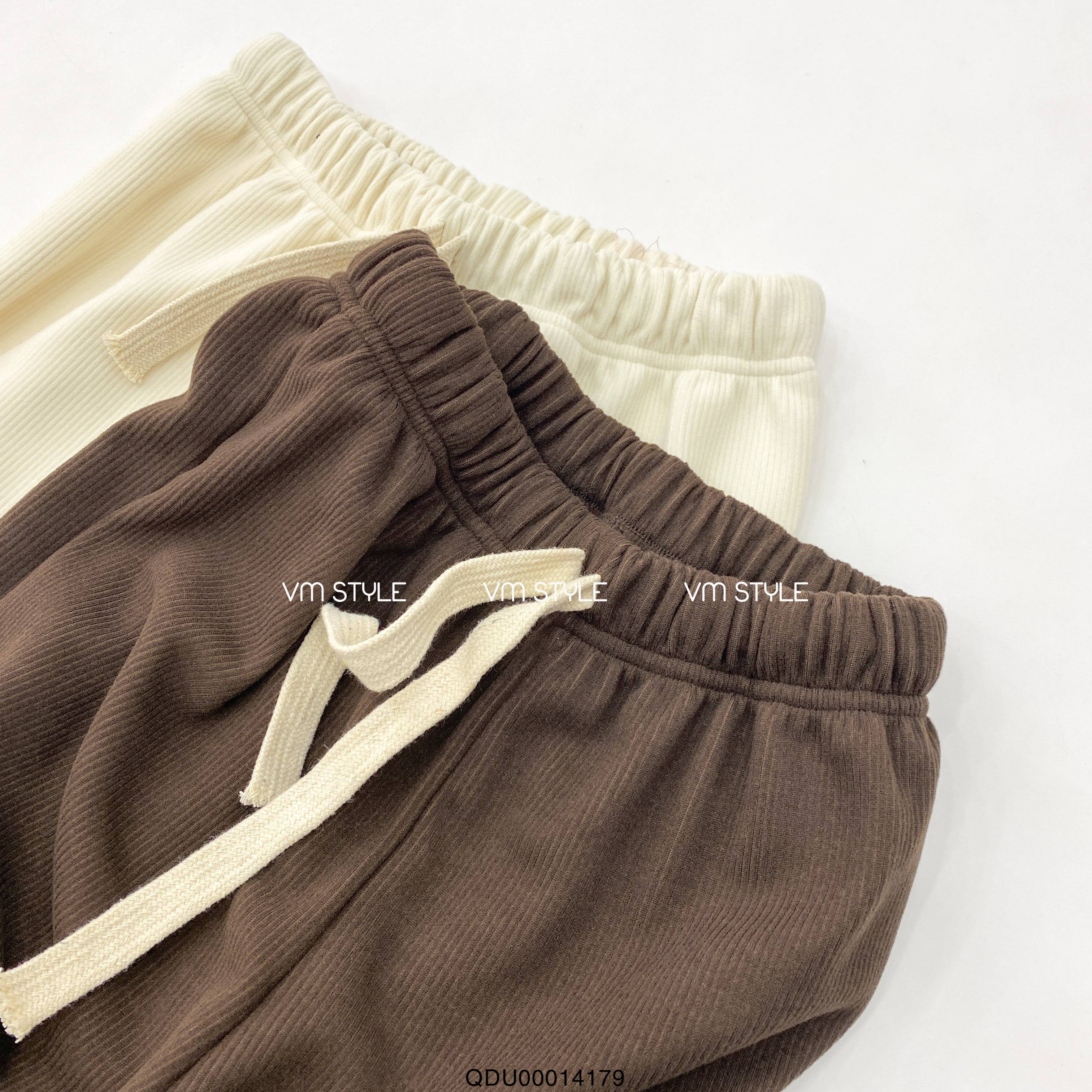 Quần dài nữ VMSTYLE QDU00014 ống suông nhung gân lưng thun dây rút 2740