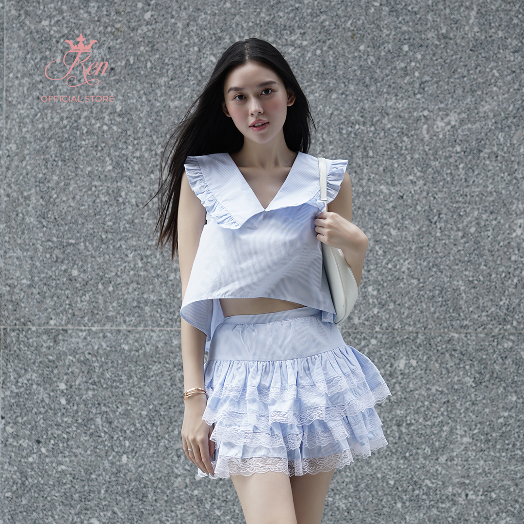 REN BY TEE-  Chân Váy Sọc Tầng Phối Ren