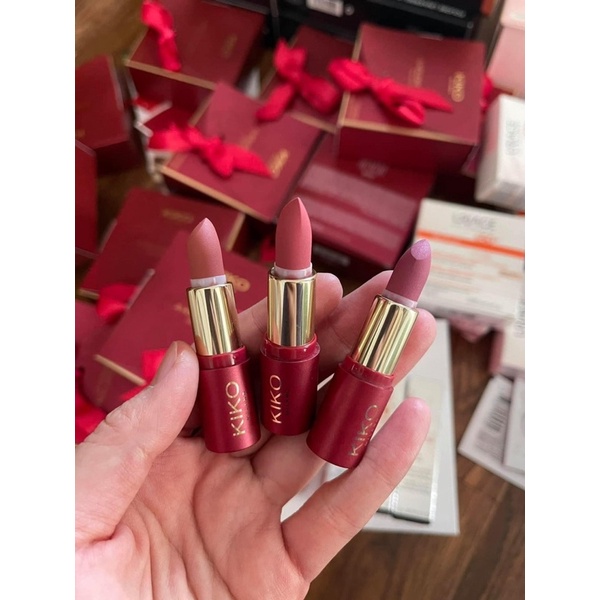 Son kiko - set 3 cây son lì mini siêu mịn CAM ĐÀO - CAM ĐẤT - HỒNG ĐẤT- A Holiday Fable Mini Lipstick Kit - Italy