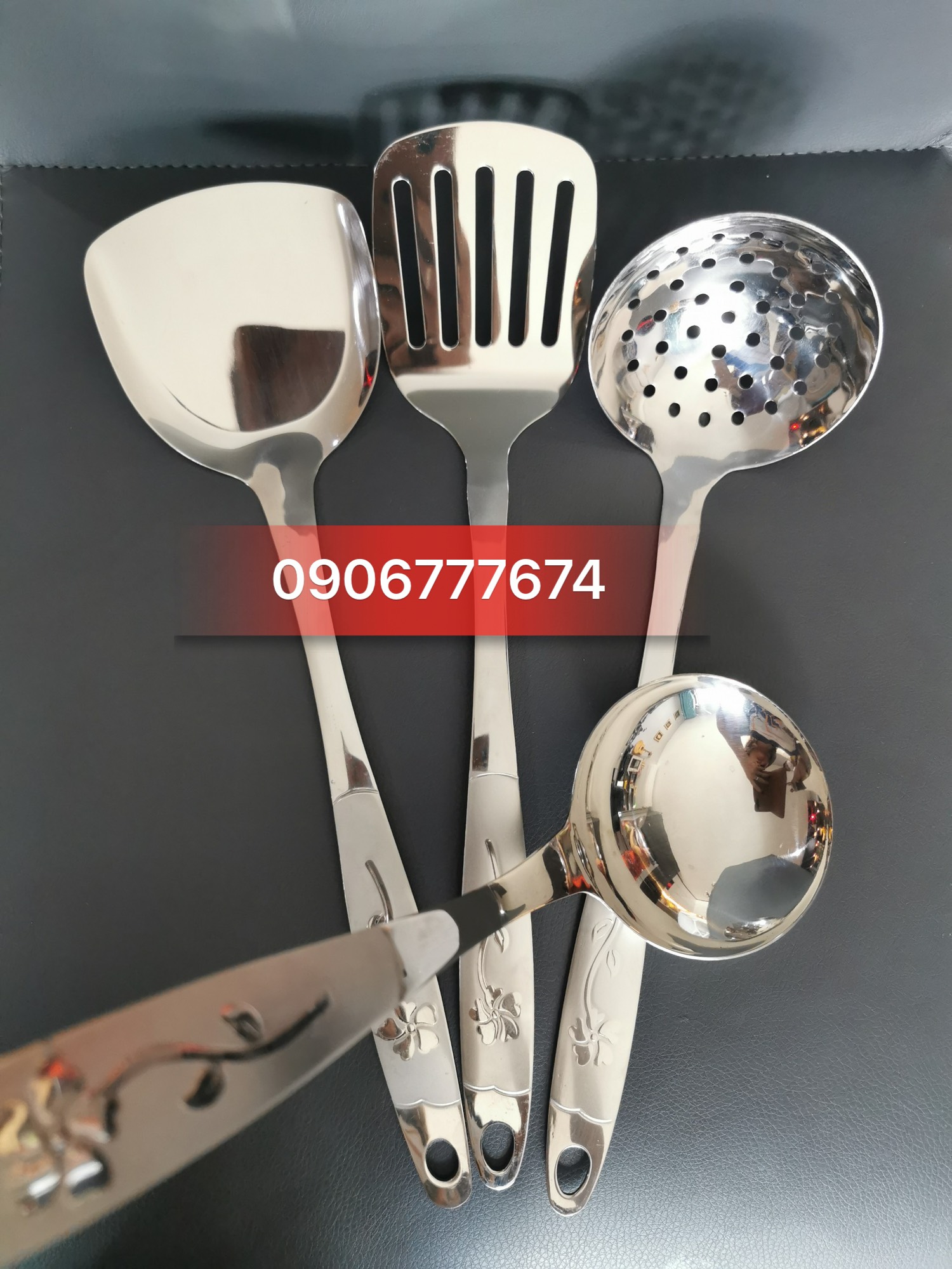 Bộ 4 Sạn Vá Inox Loại Cao Cấp Cán Hoa