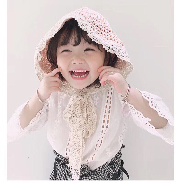 [MẪU MỚI] Mũ cói bèo viền ren tiểu thư cho bé