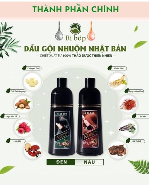 Dầu Gội Thảo Dược Phủ Bạc Bi Bop Nhật Bản 500ml Đen - Nâu , Tóc Chắc Khỏe , Mềm Mượt BIBOP