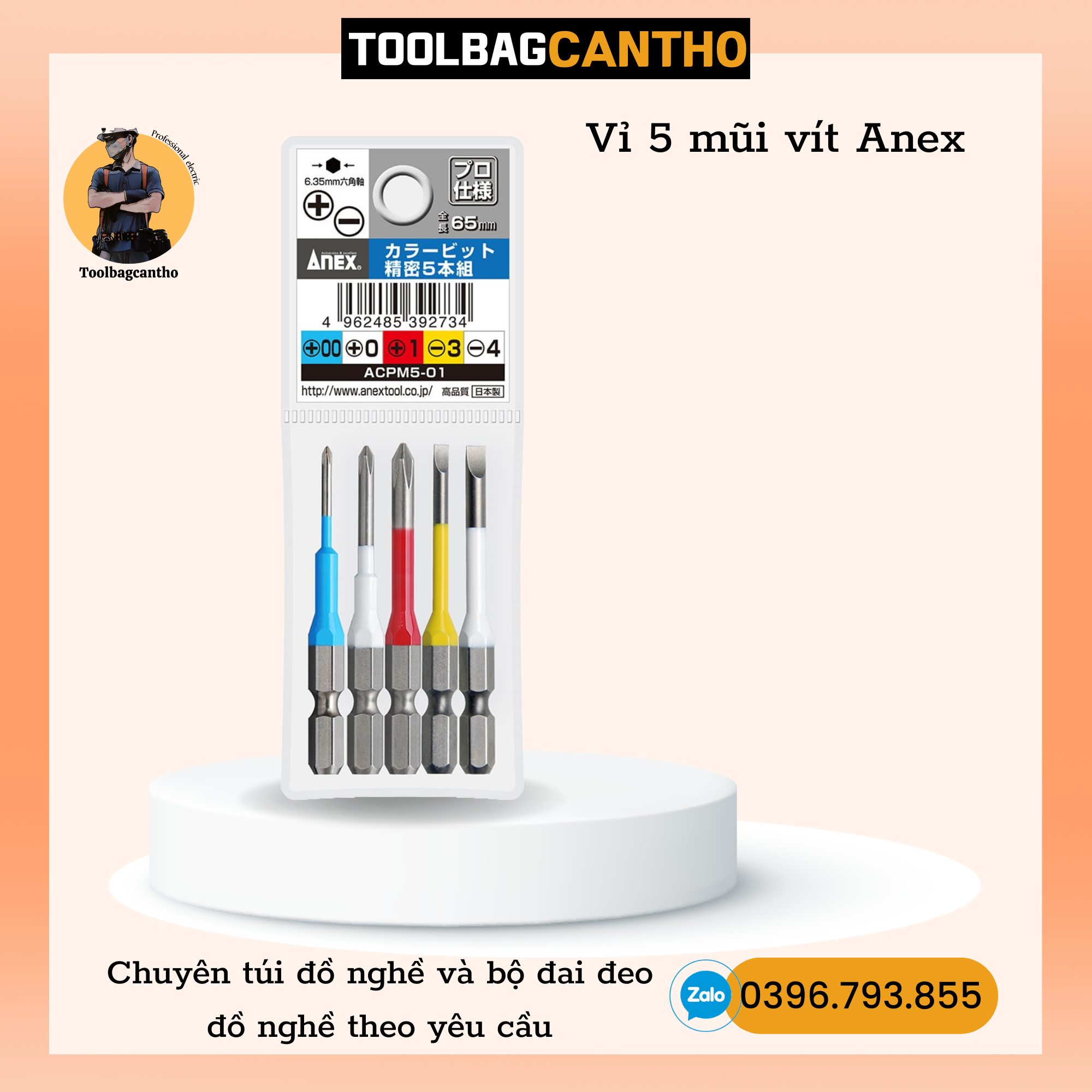 Vỉ 5 mũi vít +00,+0+1-3-4 x 65 anex acpm5-01