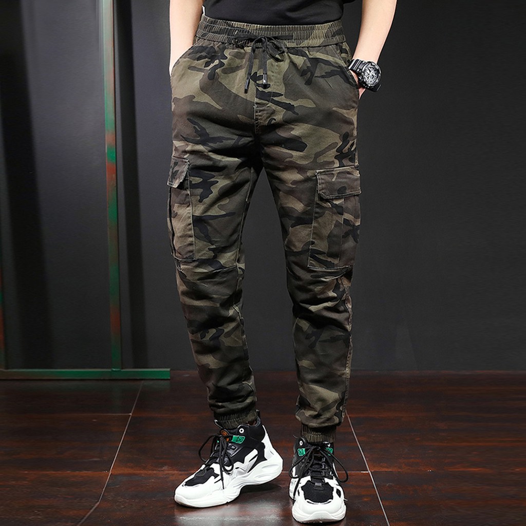 Kaki rằn ri túi hộp lưng thun nam - quần jogger nam