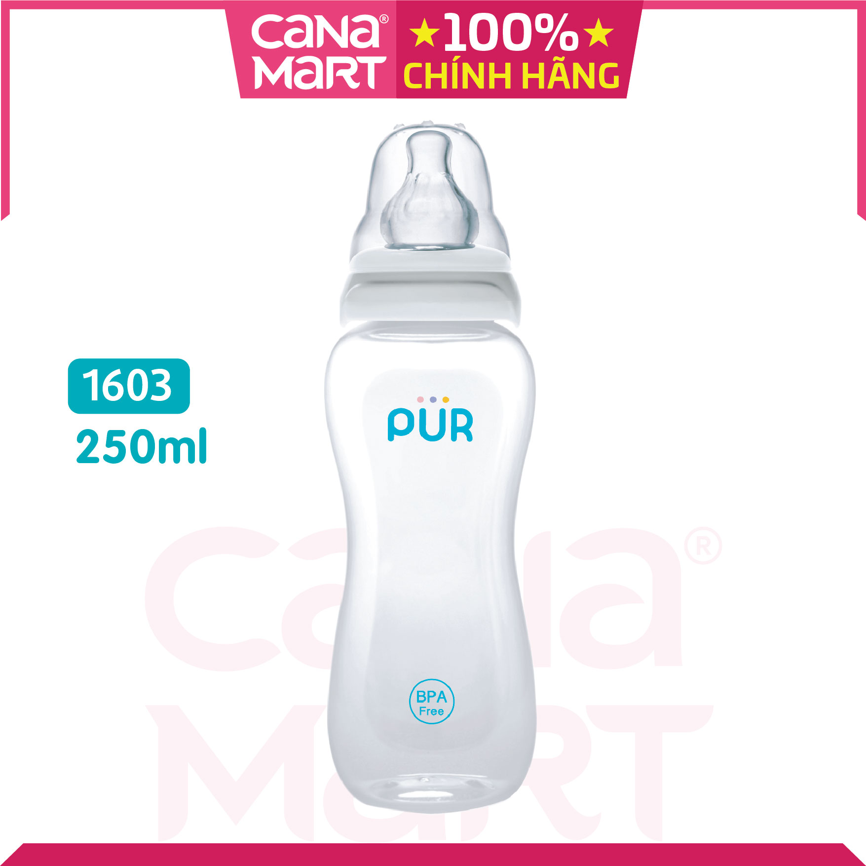 Bình sữa cổ thường Pur Comfort Feeder van chữ V 250ml, không chứa BPA 1603